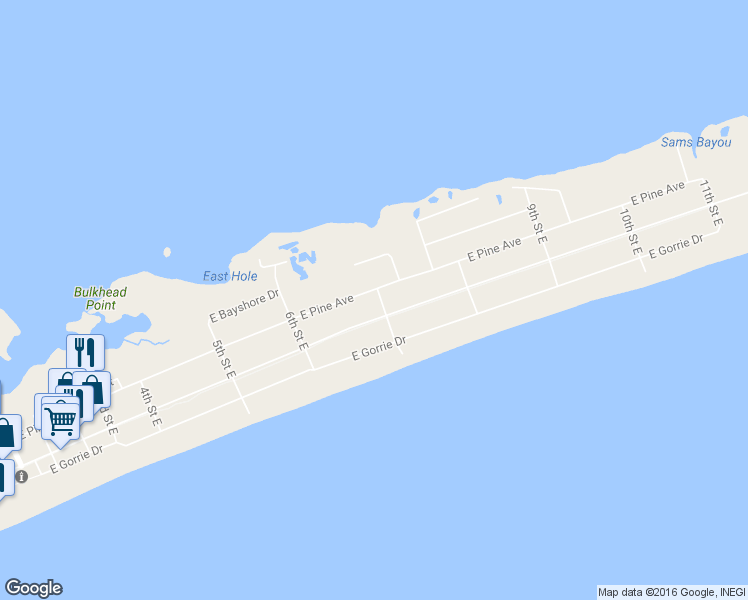 map of restaurants, bars, coffee shops, grocery stores, and more near East Pine Avenue in St. George Island