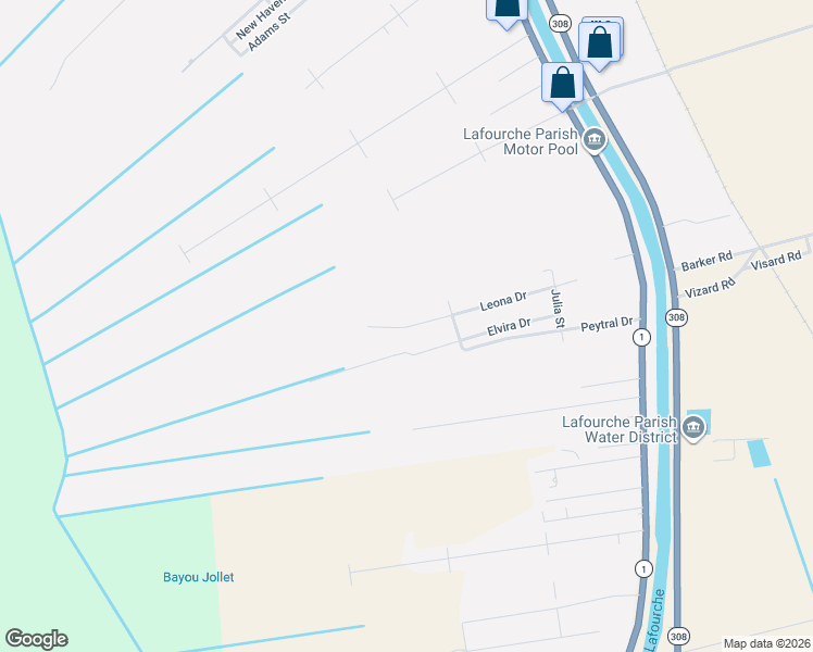 map of restaurants, bars, coffee shops, grocery stores, and more near 304-398 Leona Drive in Raceland