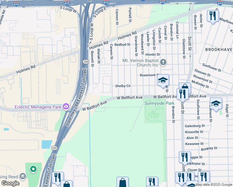 map of restaurants, bars, coffee shops, grocery stores, and more near 8412 Cannon Street in Houston