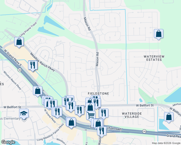 map of restaurants, bars, coffee shops, grocery stores, and more near 20503 Copper Cave Lane in Richmond