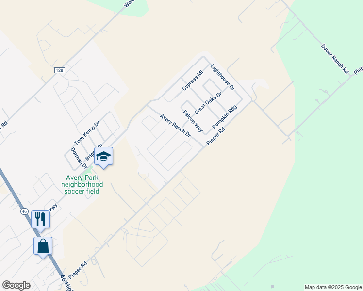 map of restaurants, bars, coffee shops, grocery stores, and more near 2285 Fernhill Drive in New Braunfels
