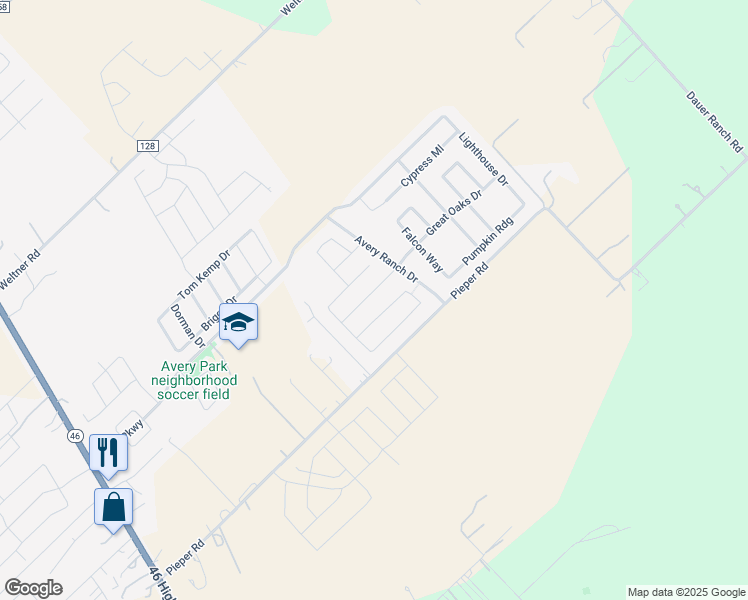 map of restaurants, bars, coffee shops, grocery stores, and more near 766 Great Oaks Drive in New Braunfels