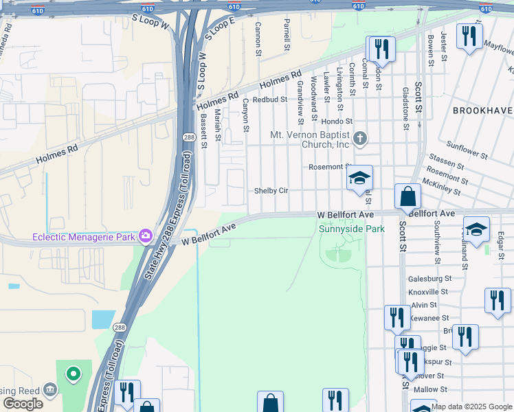 map of restaurants, bars, coffee shops, grocery stores, and more near 8412 Cannon Street in Houston