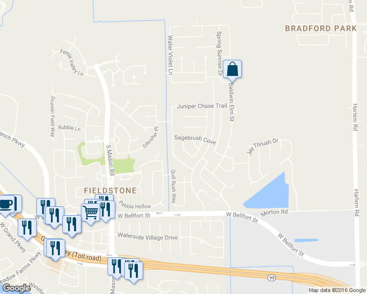 map of restaurants, bars, coffee shops, grocery stores, and more near Fossil Stone Lane in Richmond