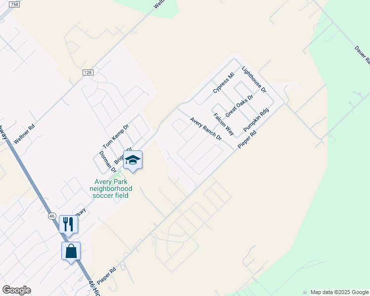 map of restaurants, bars, coffee shops, grocery stores, and more near 736 Guna Drive in New Braunfels