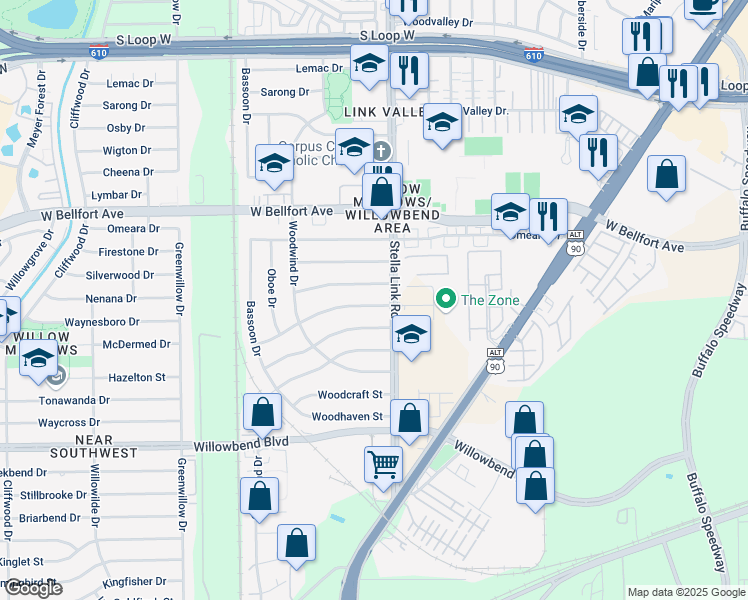 map of restaurants, bars, coffee shops, grocery stores, and more near 4010 McDermed Drive in Houston