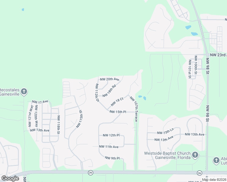 map of restaurants, bars, coffee shops, grocery stores, and more near 11041 Northwest 18th Road in Gainesville
