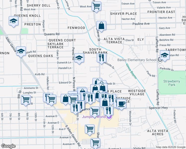 map of restaurants, bars, coffee shops, grocery stores, and more near 2814 Shaver Street in Pasadena