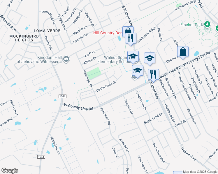 map of restaurants, bars, coffee shops, grocery stores, and more near 1643 Dustin Cade Drive in New Braunfels