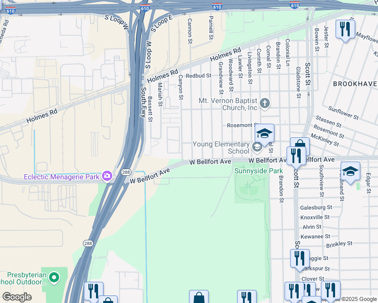 map of restaurants, bars, coffee shops, grocery stores, and more near 8412 Cannon Street in Houston