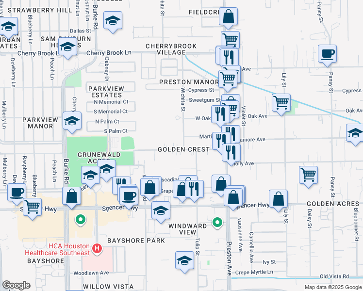 map of restaurants, bars, coffee shops, grocery stores, and more near 2509 Primrose Drive in Pasadena