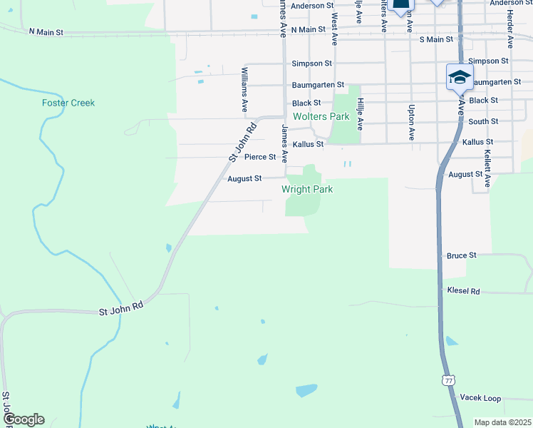 map of restaurants, bars, coffee shops, grocery stores, and more near 1112 J A Green Street in Schulenburg