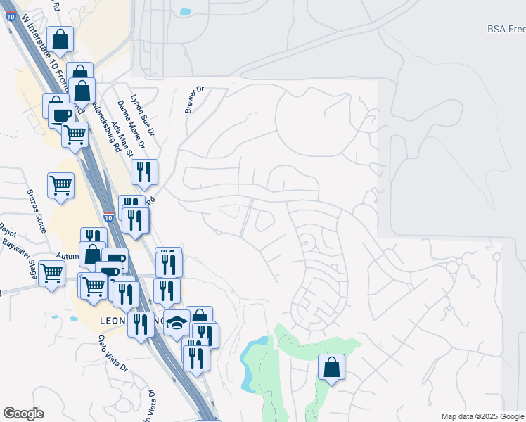 map of restaurants, bars, coffee shops, grocery stores, and more near 7110 Bluff Run in San Antonio
