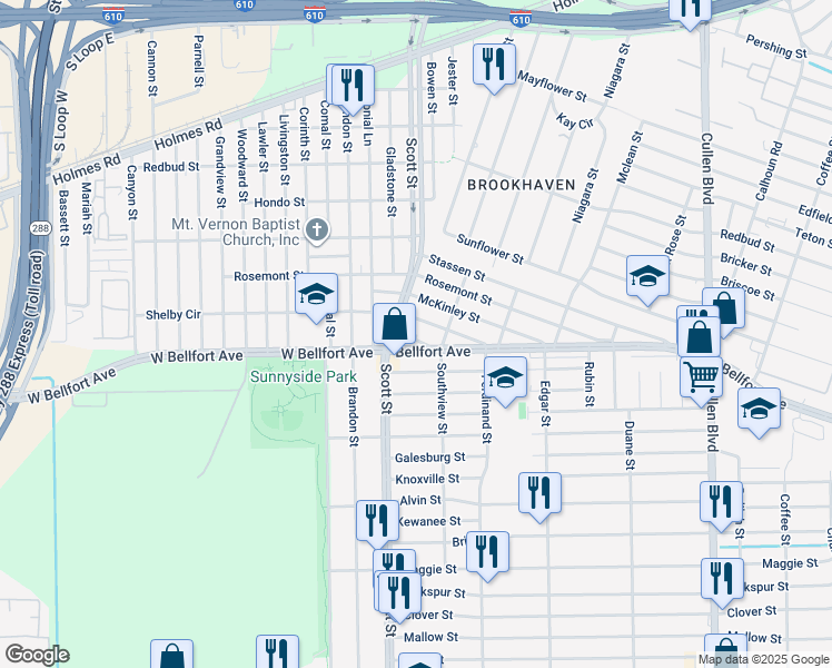 map of restaurants, bars, coffee shops, grocery stores, and more near 3913 Lowden Street in Houston