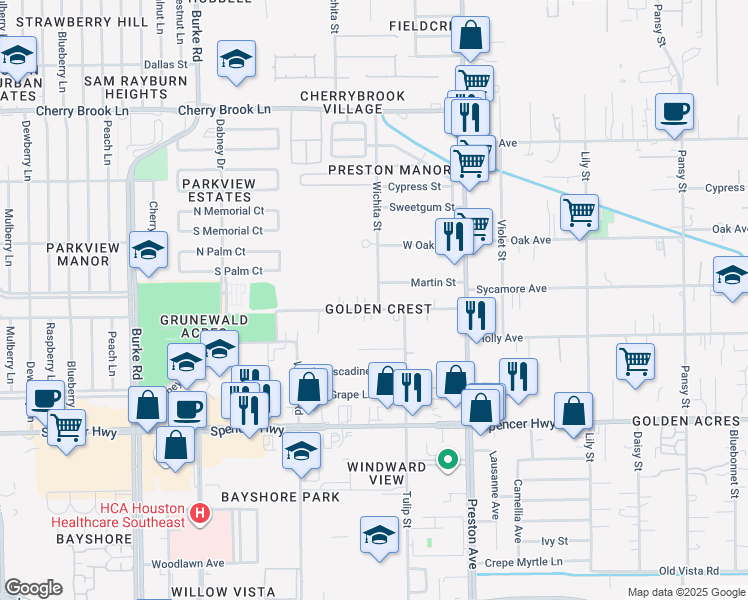 map of restaurants, bars, coffee shops, grocery stores, and more near 2509 Primrose Drive in Pasadena