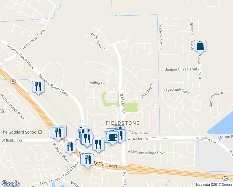 map of restaurants, bars, coffee shops, grocery stores, and more near 20503 Copper Cave Ln in Richmond