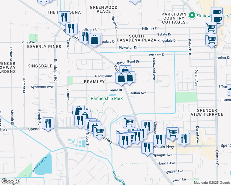 map of restaurants, bars, coffee shops, grocery stores, and more near 6610 Tamar Drive in Pasadena