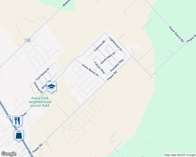 map of restaurants, bars, coffee shops, grocery stores, and more near 2285 Fernhill Drive in New Braunfels