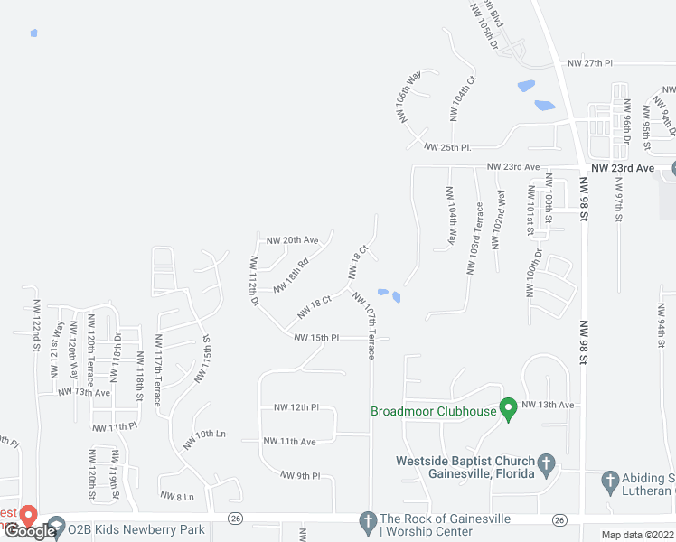 map of restaurants, bars, coffee shops, grocery stores, and more near 10826 Northwest 18 Court in Gainesville