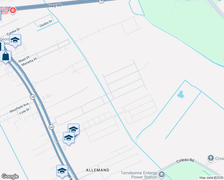 map of restaurants, bars, coffee shops, grocery stores, and more near 429 Sugar Plum Street in Houma