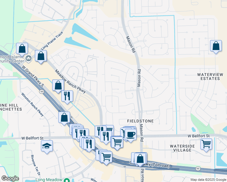 map of restaurants, bars, coffee shops, grocery stores, and more near 20623 Kenova Canyon Court in Richmond