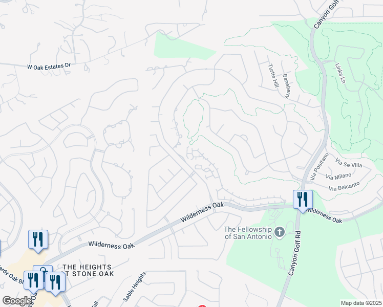 map of restaurants, bars, coffee shops, grocery stores, and more near 24245 Wilderness Oak in San Antonio