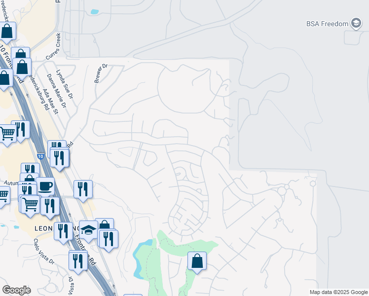 map of restaurants, bars, coffee shops, grocery stores, and more near 16 Denbury Glen in San Antonio