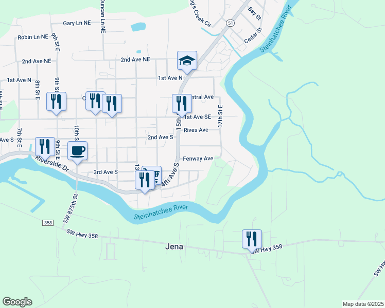 map of restaurants, bars, coffee shops, grocery stores, and more near 1513 Fenway Avenue in Steinhatchee
