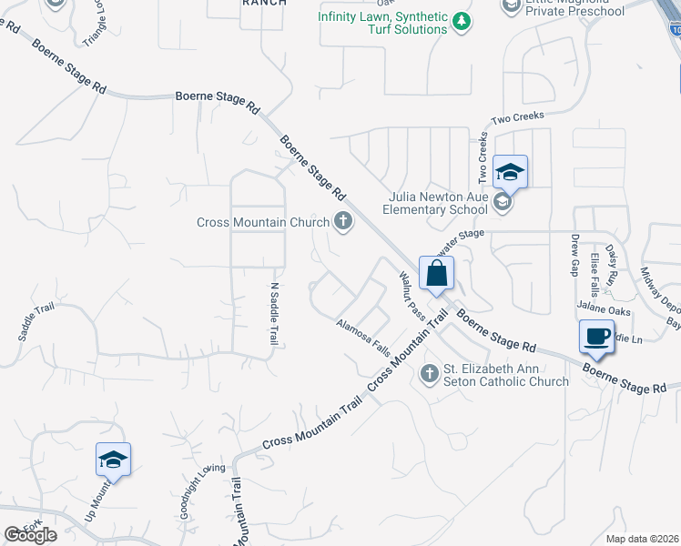 map of restaurants, bars, coffee shops, grocery stores, and more near 24526 Wine Rose Path in San Antonio