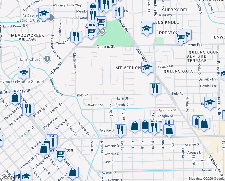 map of restaurants, bars, coffee shops, grocery stores, and more near 1414 Kolb Road in Pasadena