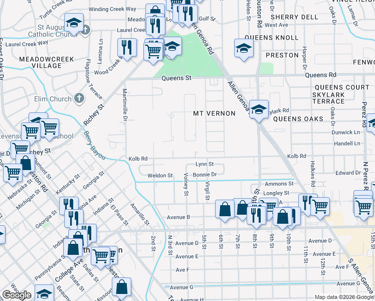 map of restaurants, bars, coffee shops, grocery stores, and more near 1414 Kolb Road in Pasadena