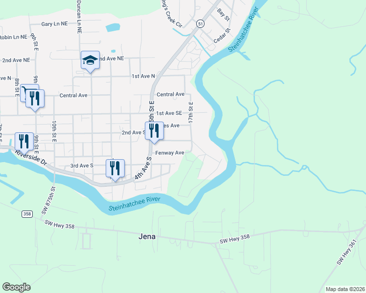 map of restaurants, bars, coffee shops, grocery stores, and more near 1612 Fenway Avenue in Steinhatchee