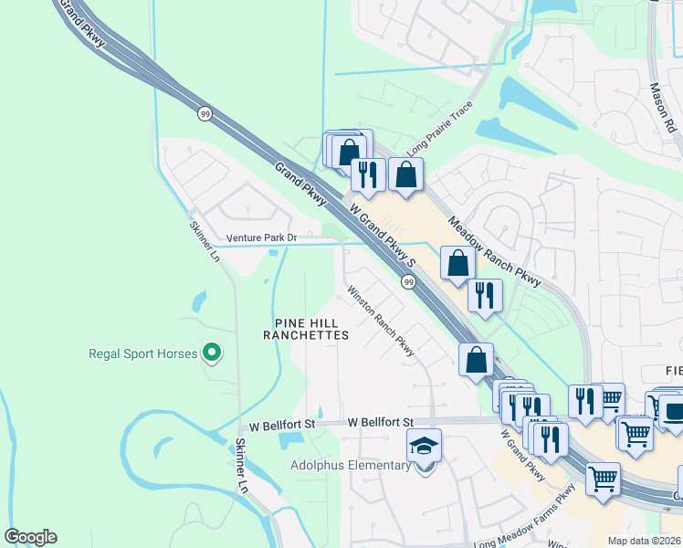 map of restaurants, bars, coffee shops, grocery stores, and more near 7210 Winston Ranch Parkway in Richmond