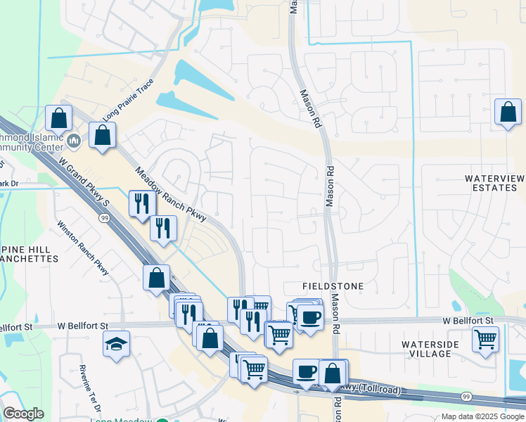 map of restaurants, bars, coffee shops, grocery stores, and more near 20623 Kenova Canyon Court in Richmond