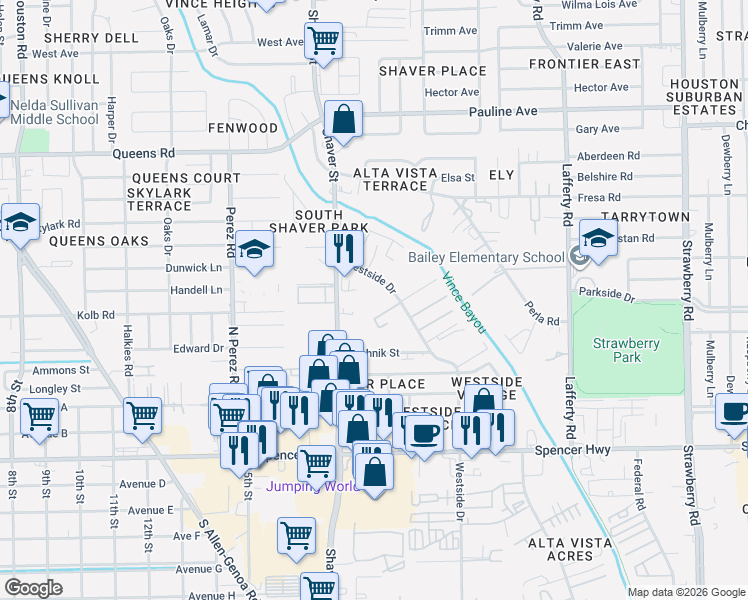 map of restaurants, bars, coffee shops, grocery stores, and more near 2726 Westside Drive in Pasadena