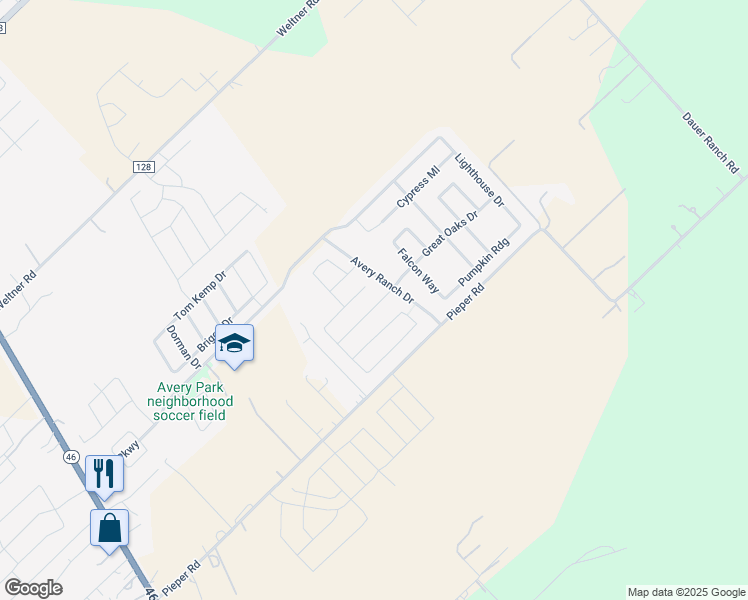 map of restaurants, bars, coffee shops, grocery stores, and more near 766 Great Oaks Drive in New Braunfels