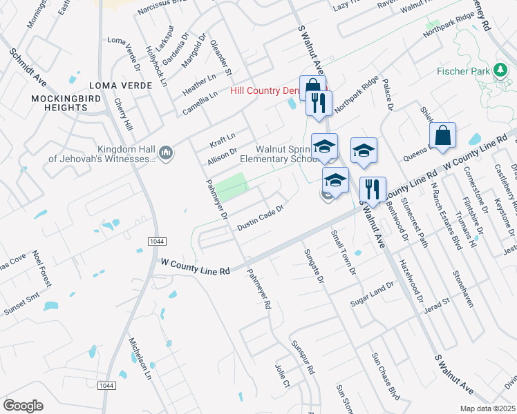 map of restaurants, bars, coffee shops, grocery stores, and more near 1643 Dustin Cade Drive in New Braunfels