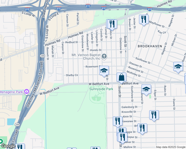 map of restaurants, bars, coffee shops, grocery stores, and more near 8414 Lawler Street in Houston