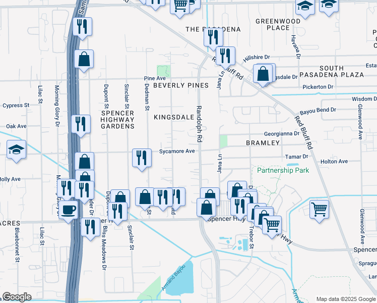 map of restaurants, bars, coffee shops, grocery stores, and more near 6141 Sycamore Avenue in Pasadena