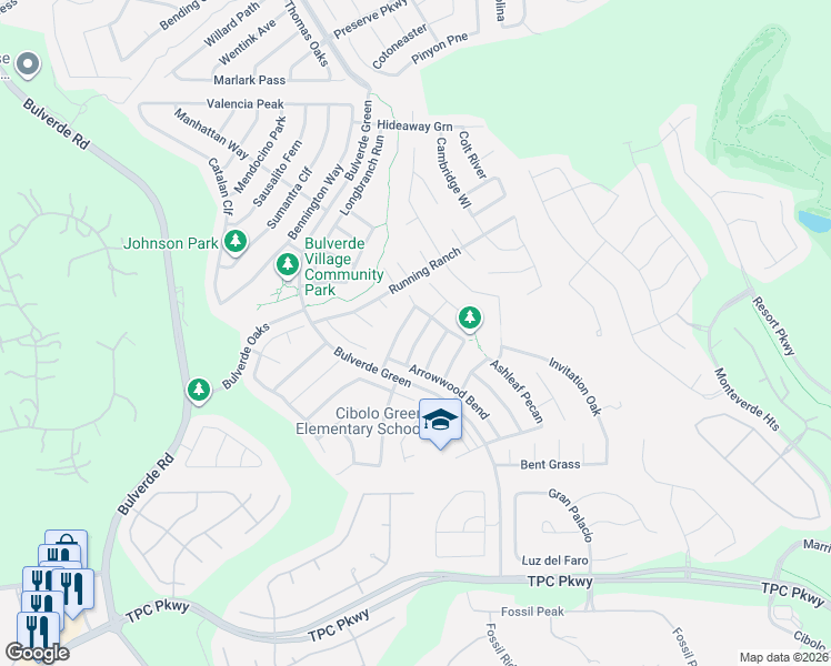 map of restaurants, bars, coffee shops, grocery stores, and more near 24102 Range Water in San Antonio