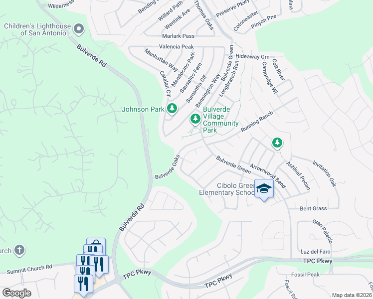 map of restaurants, bars, coffee shops, grocery stores, and more near 3603 Carruthers Oak in San Antonio
