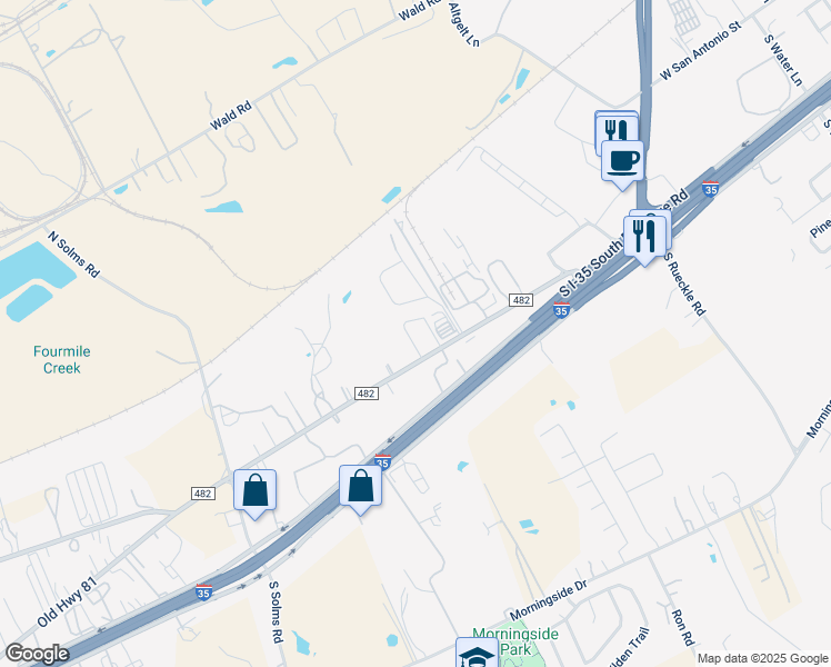 map of restaurants, bars, coffee shops, grocery stores, and more near 3824 Farm to Market Road 482 in New Braunfels