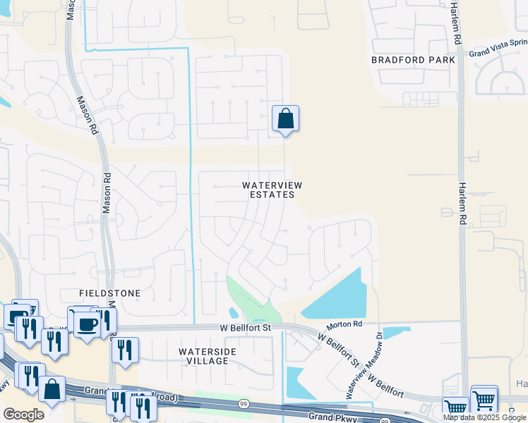 map of restaurants, bars, coffee shops, grocery stores, and more near 5503 Persimmon Pass in Richmond