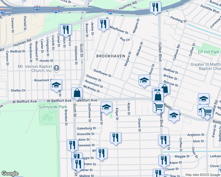 map of restaurants, bars, coffee shops, grocery stores, and more near 4403 Rosemont Street in Houston