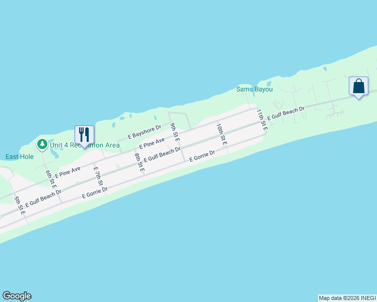 map of restaurants, bars, coffee shops, grocery stores, and more near 901 East Gulf Beach Drive in Saint George Island