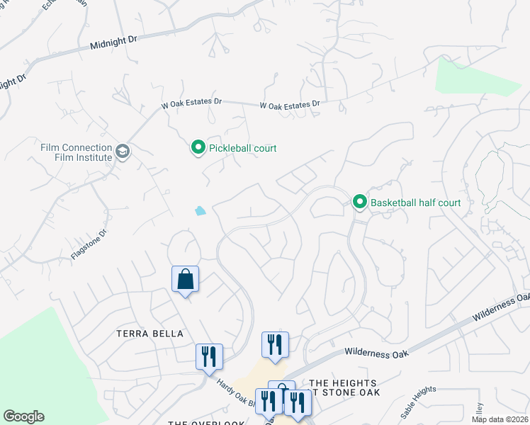 map of restaurants, bars, coffee shops, grocery stores, and more near 119 Legend Dale in San Antonio