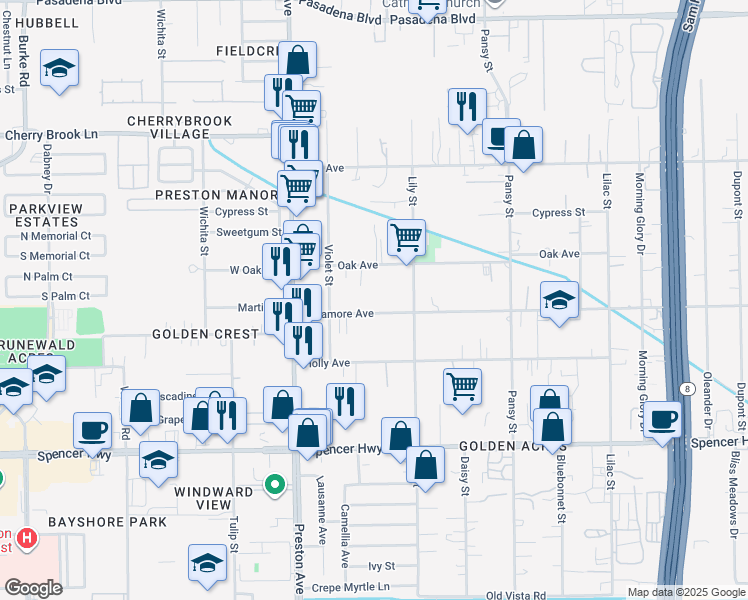 map of restaurants, bars, coffee shops, grocery stores, and more near 4831 Sycamore Avenue in Pasadena