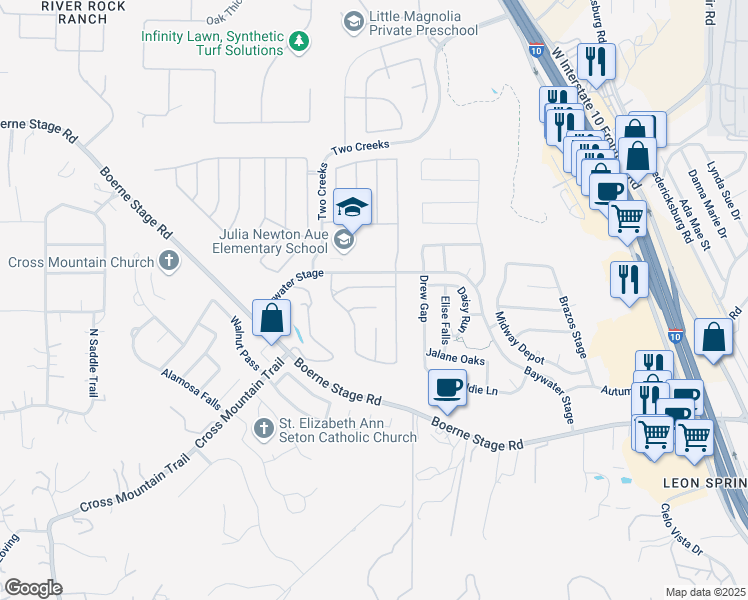 map of restaurants, bars, coffee shops, grocery stores, and more near 8211 Taos Creek in San Antonio