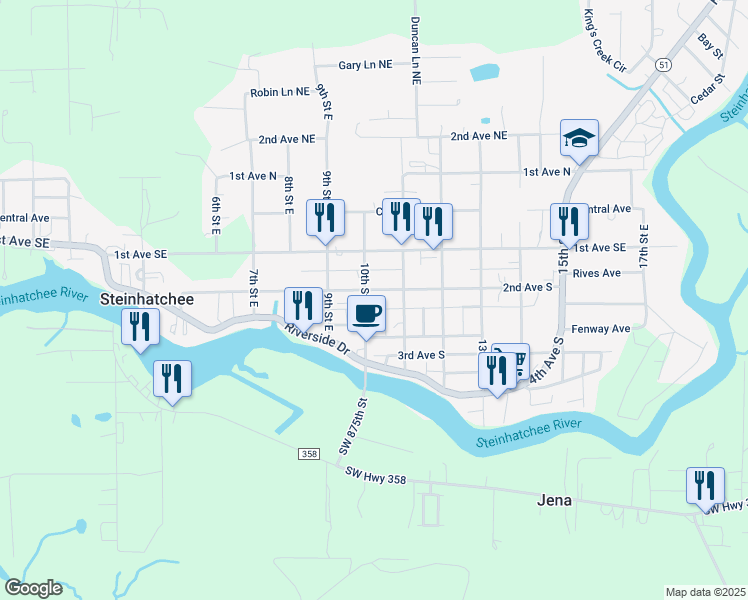 map of restaurants, bars, coffee shops, grocery stores, and more near 1007 2nd Avenue South in Steinhatchee