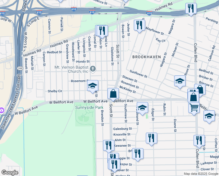 map of restaurants, bars, coffee shops, grocery stores, and more near 3821 McKinley Street in Houston